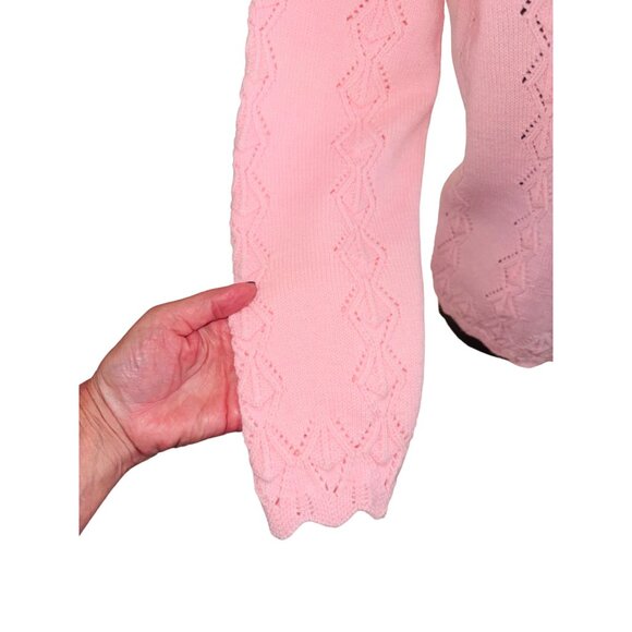 Vintage Sidney Gould Pink Cable Knit Cardigan Sweater Crochet Preppy Cottage S - Picture 7 of 11